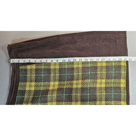 Anthropologie Maeve Womens 4 Corduroy Wool Blend Green Yellow Plaid Mini Skirt - Picture 8 of 10